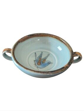 Ken Edwards Stoneware Pottery Bird  Soup Bowl Folk Art Tonala Mexico